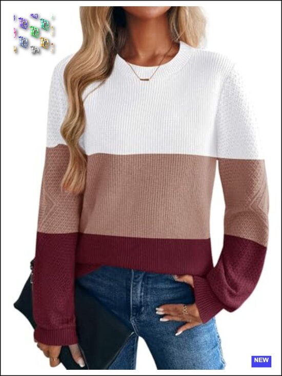 Sweaters - 100% Acrylic Women's Knit Pullover Sweater Crew Neck Long Sleeve Loose Fit